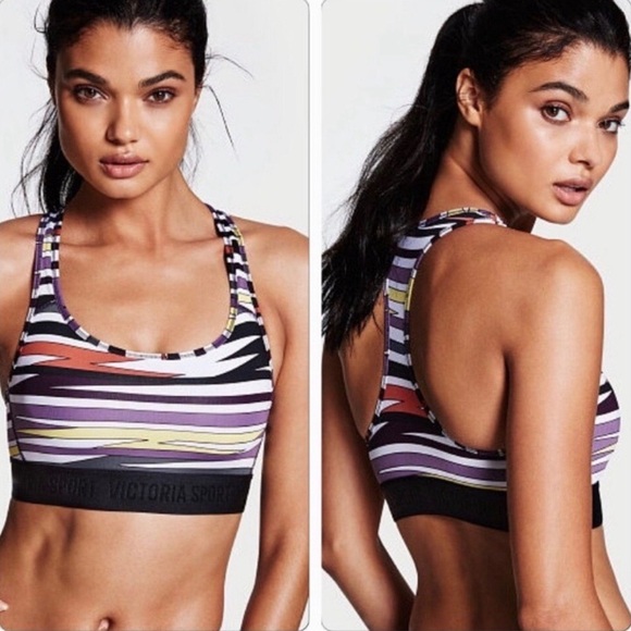 VICTORIA’S SECRET VSX The‎ Player Geometric Print Racerback Sports Bra Sz M NWOT - Picture 1 of 15